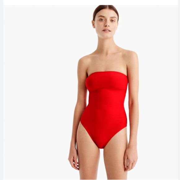 NWOT - J.Crew Women's BLACK Cross-back Bandeau Swimsuit - SIZE 6 LONG TORSO - Picture 6 of 7